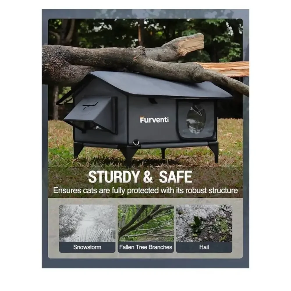 Outdoor Cat House Large Dark Grey Elevated Weatherproof Stray Barn